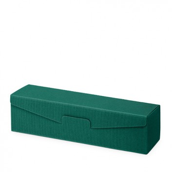  Präsent-Flaschenkarton für Postversand; für 1 Flasche; uni - auch innen farbig; dunkelgrün + innen dunkelgrün; offene Welle - modern 