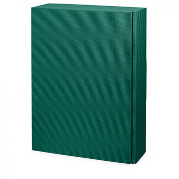  Präsent-Flaschenkarton für Postversand; für 3 Flaschen; uni - auch innen farbig; dunkelgrün + innen dunkelgrün; offene Welle - modern 