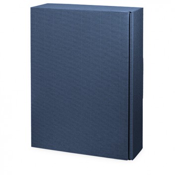  Präsent-Flaschenkarton für Postversand; für 3 Flaschen; uni - auch innen farbig; dunkelblau + innen dunkelblau; offene Welle - modern 