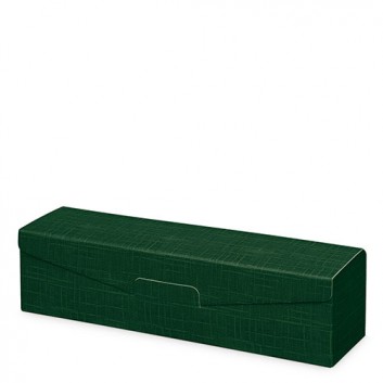  Präsent-Flaschenkarton für Postversand; für 1 Flasche; uni - auch innen farbig; dunkelgrün + innen dunkelgrün; Leinenstruktur 