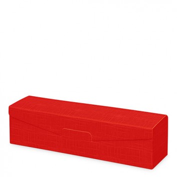  Präsent-Flaschenkarton für Postversand; für 1 Flasche; uni - auch innen farbig; rot + innen rot; Leinenstruktur 