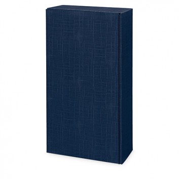  Präsent-Flaschenkarton für Postversand; für 2 Flaschen oder 1000g-Stollen; uni - auch innen farbig; dunkelblau + innen dunkelblau; Leinenstruktur 