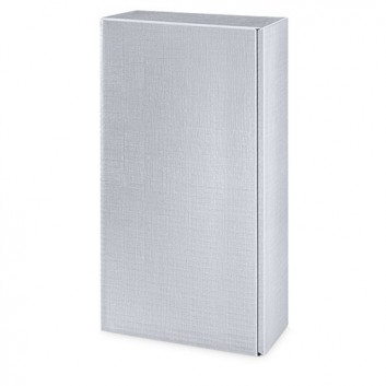  Präsent-Flaschenkarton für Postversand; für 2 Flaschen oder 1000g-Stollen; uni - auch innen farbig; silbermetallic + innen schwarz; Leinenstruktur 