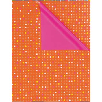  Geschenkpapier; verschiedene Formate; Pünktchen; bicolor: weiß auf orange/Rückseite: pink; 5A2507; Geschenkpapier gestrichen, weiß; ca. 80 g/qm 