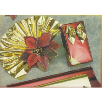  Geschenkpapier - Metallicpapier; 70 cm x 10 m; uni, einseitig farbig; gold / silber / rot, Rückseite: weiß-mat; Offset metallisiert, weiß, glatt 