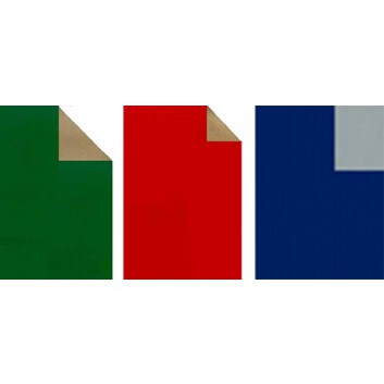  Geschenkpapier; 70 cm x 50 m; bicolor, zweiseitig farbig; rot-gold / grün-gold / blau-silber; Offset, glatt; 50m-Midirolle 