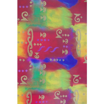  Geschenkpapier; 70 x 100 cm; Regenbogenfarben mit Goldornamenten; naturfarben; Offsetpapier einseitig bedruckt; Bogen, einmal gelegt 