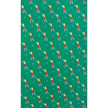  Papier-Stein Geschenkpapier; 70 x 100 cm; Golfspieler; grün-rot-gelb-weiß; Offsetpapier einseitig bedruckt; Bogen, einmal gelegt 