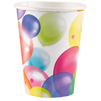  amscan Pappbecher; 200 ml; Seifenblasen/Luftballons; bunt; Hartpappe spezialbeschichtet; Gesamtfüllvolumen: 266 ml 