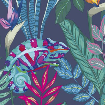  Paper + Design Cocktail-Servietten; 25 x 25 cm; Chameleon im Dschungel; petrol-pink; #191249; 3-lagig; 1/4-Falz (quadratisch); Zelltuch 