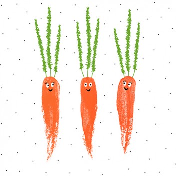  Braun & Company Servietten; 33 x 33 cm; Happy Carrots; weiß; 18301; 3-lagig; 1/4-Falz (quadratisch); Zelltuch 