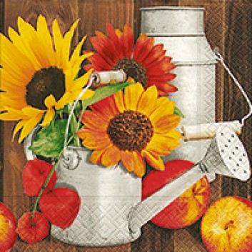  Paper + Design Servietten; 33 x 33 cm; Country style (Sonnenblumen); gelb-orange-braun; 21637; 3-lagig; 1/4-Falz (quadratisch); Zelltuch 