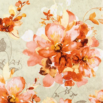  HomeFashion Servietten; 33 x 33 cm; Ofelia orange: Blüten; Orange-/Rottöne - taupe; 211849; 3-lagig; 1/4 Falz (quadratisch); Zelltuch 