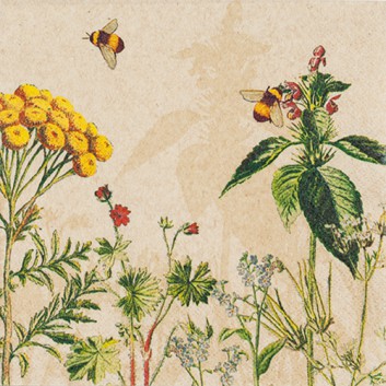  HomeFashion Recycling-Servietten -Eco Line-; 33 x 33 cm; Eco Line: Wild Flowers (mit Biene); bunt auf Natur; 242104; 2-lagig 