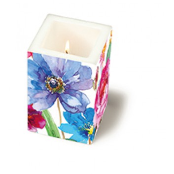  Paper + Design Dekor-Kerze/Windlicht; Watercolour flowers (Blumen); 8 x 8 x 12 cm 