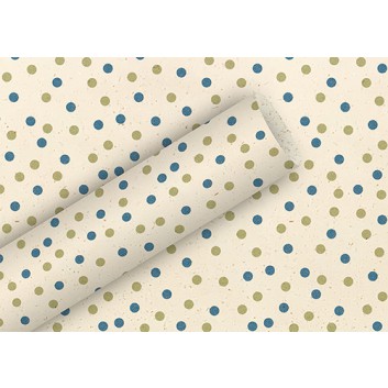  Braun & Company Graspapier-Geschenkpapier; 70 cm x 2 m; Dots (Punkte); natur mit grün und blau; 21404; Graspapier; Röllchen; ca. 80 g/qm 