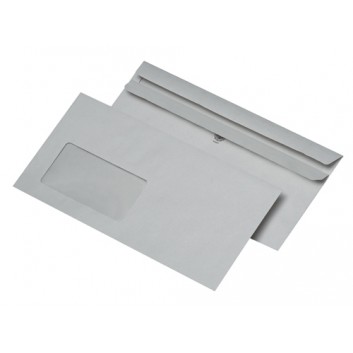  Briefumschläge; 110 x 220 mm (DIN Lang); recycling-grau; mit Fenster; selbstklebend; gerade Klappe; 75 g/qm; 30006775 