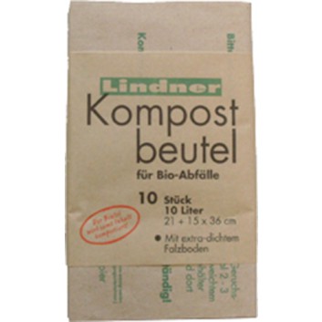  Kompostbeutel für Bio-Abfälle; 10 Liter; natur, bedruckt; Papier 70g/m² nassfest; 21 + 15 x 36 cm; Breite + Falte x Höhe 