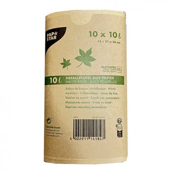  Kompostbeutel für Bio-Abfälle; 10 Liter; natur, bedruckt; Papier 70g/m² nassfest; 21 + 15 x 36 cm; Breite + Falte x Höhe 