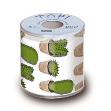  Paper + Design Toilettenpapier mit Design; Cactus; 00168; 200 Blatt/Rolle; 3-lagig, Zelltuch; Einzel verpackt in Geschenkklarsichtbox. 