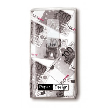 Paper + Design Taschentücher mit Design; Euro; 01006; 22 x 21 cm; 1/8 gefalzt auf 11 x 5,5 cm; 4-lagig, Zelltuch; chlorfrei gebleicht 