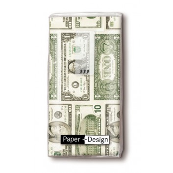  Paper + Design Taschentücher mit Design; Dollar; 01025; 22 x 21 cm; 1/8 gefalzt auf 11 x 5,5 cm; 4-lagig, Zelltuch; chlorfrei gebleicht 