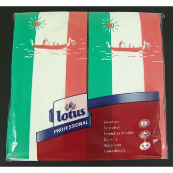  Lotus Servietten; 40 x 40 cm; Italien; grün-weiss-rot; 2-lagig; 1/8-Falz (länglich); Zelltuch; 150 Stück pro Pack 