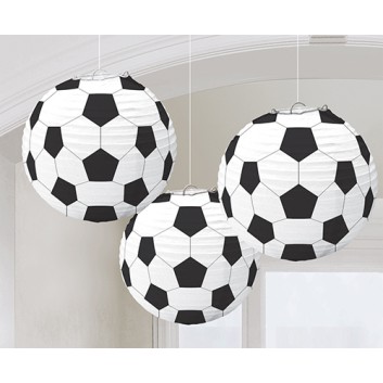  amscan Lampion 3er-Pack; Fußball; schwarz-weiß; Ø  ca. 24cm 