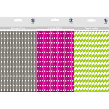  Ursus Papierstrohhalme - viele Motive !; verschiedene Motive; verschiedene Farben; 200 mm; 80 mm = M; Papier; lebensmittelecht, wasserfest 