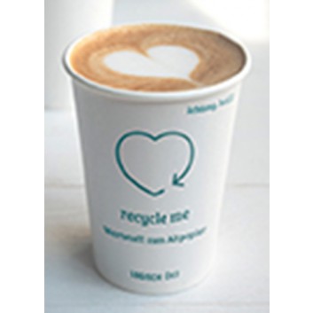  Recycle-me, Becher CTG = Coffee-to-go; 100 ml / 4 oz; weiß - Druck: recycle-me, blau; Isladuo-Karton (Entsorgung: Papier); - ohne Eichstrich - 