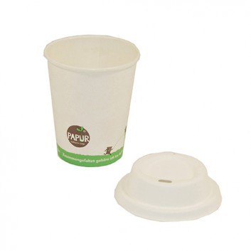  Papur®-Becher Coffee-to-go - NEU!; 200 ml / 300 ml; weiß+braun-grün; Hartpapier, unbeschichtet; ohne Eichstrich; DU oben: 80 mm 