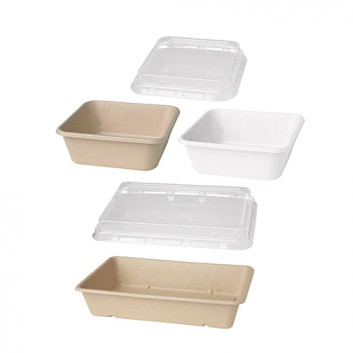  Duni Rechteck-Box Bagasse und Deckel; 900 ml; braun / Deckel tlw. transparent; Bagasse (Nebenprodukt aus Zuckerrohr) 