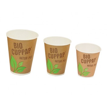  BIOCUPPAP®-Becher Coffee-to-go - NEU!; 200 ml / 300 ml / 400 ml; braun; Hartpapier, unbeschichtet; ohne Eichstrich 