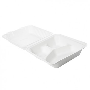  Duni Thermobox/Menübox Bagasse ecoecho®; 3-geteilt 325/70/60 ml: 225x201x85mm; weiss; 3-geteilt; Bagasse (Nebenprodukt aus Zuckerrohr) 