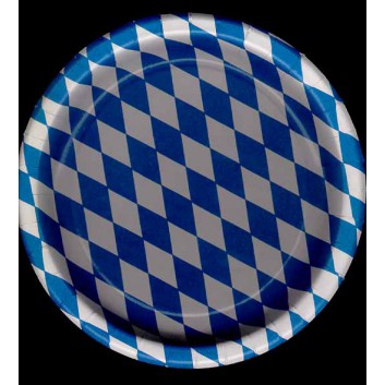  Hosti-Pfiffkuss Pappteller, rund - Abverkauf; 23 cm; Bayrisch-Raute, weiß-blau; Hartpapier, PE-beschichtet; Rund 