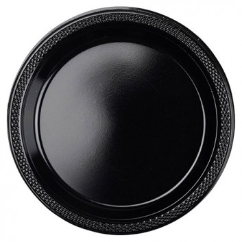  amscan Plastikteller; 22,8 cm; schwarz; PET; Rund; z.B. Büffet-Häppchen; => Abverkauf Restbestand 