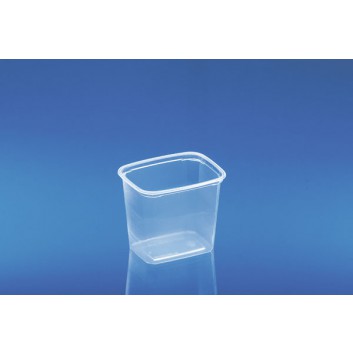  Feinkost-Dose, rechteckig; 500 ml; transparent / weiß - gerippt; PS = Polystyrol; Rechteckbecher; ca. 11,0 x 8,0 cm 