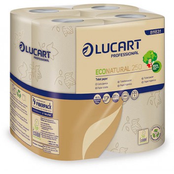  Toilettenpapier, Econatural; 2-lagig; naturbeige; 250 Blatt; 100 % Recycling aus Getränkekarton; Ecolabel;FSC; 9,6 x 11 cm; Blumenprägung 