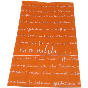  egepack Warmhaltebeutel / Hendlbeutel mmmhh; L: 18 + 7 x 36 cm; mmmhh; orange mit weißer Schrift; Kraftpapier, PP-beschichtet; ohne Aluminium 