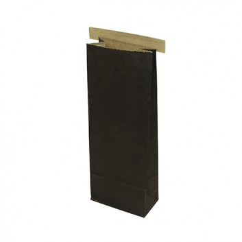  Blockbodenbeutel mit Clip; 88 + 47 x 235 mm; uni: schwarz; ohne Fenster; 2-lagig: Kraftpapier mit PP-Beschichtung 