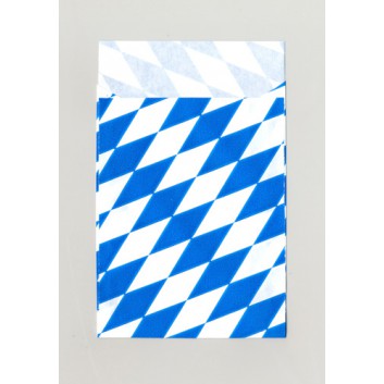  Präsent-Flachbeutel aus Papier; ca. 7 x 9 cm; Bayerisch Raute; weiß-blau; ca. 20 mm; Offset, glatt; ca. 90 g/qm; mit Klappe; Breite x Höhe 