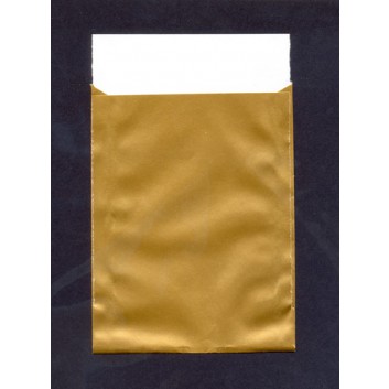  Präsent-Flachbeutel aus Papier; 7 x 9 cm; uni; gold; 2 cm; Offset, glatt; ca. 70 g/qm; mit Klappe; Breite x Höhe; Zweinahtflachbeutel 