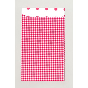  Papier-Stein Präsent-Flachbeutel aus Papier; ca. 9,5 x 14 cm; Vichy-Punkte; rot-weiß; ca. 20 mm; Offset, glatt; mit Klappe; Breite x Höhe 