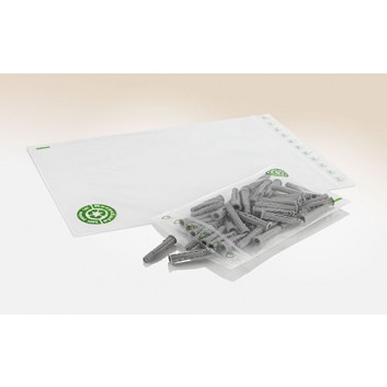  Druckverschlussbeutel,Recyclat ohne Loch; 80 x 120 mm; klar + grüner Infodruck; 50 my; Verschlußfahne ohne Lochung; rLDPE (30% recyceltes LDPE) 