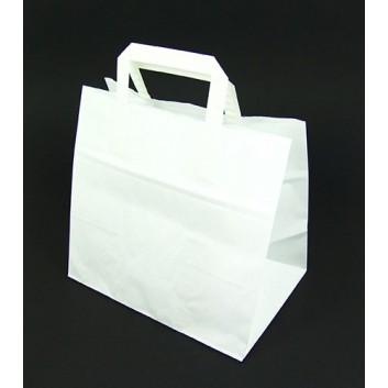  Papier-Tragetaschen mit Flachhenkel; 26,0 + 17,5 x 24,5 cm; unbedruckt; weiß; Flachhenkel, extrabreiter Boden; Papier; ca. 70 g/qm 