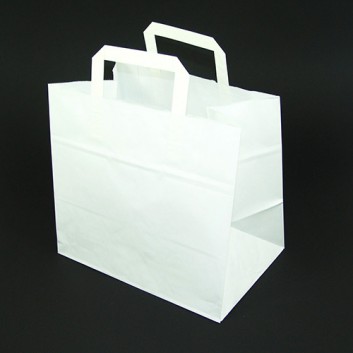  Papier-Tragetaschen mit Flachhenkel; 2 Formate; unbedruckt; weiß; Flachhenkel, extrabreiter Boden; Papier; ca. 70 g/qm 