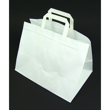  Papier-Tragetasche für Torten; 31,7 + 21,8 x 24,5 cm; unbedruckt; weiß; Flachhenkel, extrabreiter Boden; Papier; ca. 70 g/qm 