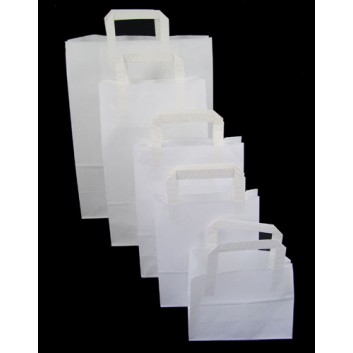  Papier-Tragetaschen mit Flachhenkel; verschiedene Formate; unbedruckt; weiß; mit flachem Papierhenkel; Papier; 70 g/qm 