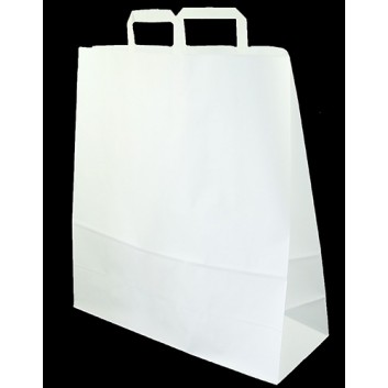  Papier-Tragetaschen mit Flachhenkel; 45 + 17 x 48 cm; unbedruckt; weiß; mit flachem Papierhenkel; Kraftpapier, weiß; ca. 100 g/qm 