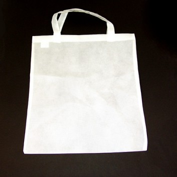  Nonwoven-Tragetasche mit Schlaufe; 38 x 42 cm; unbedruckt; uni: weiß; 2 kurze Griffe ca. 2,5 x 30 cm; PP-Non-Woven = 100 % Polypropylen 